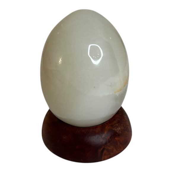 Polished Carnelian Stone Egg on Wooden Stand Office Home Decor - Picture 4 of 9